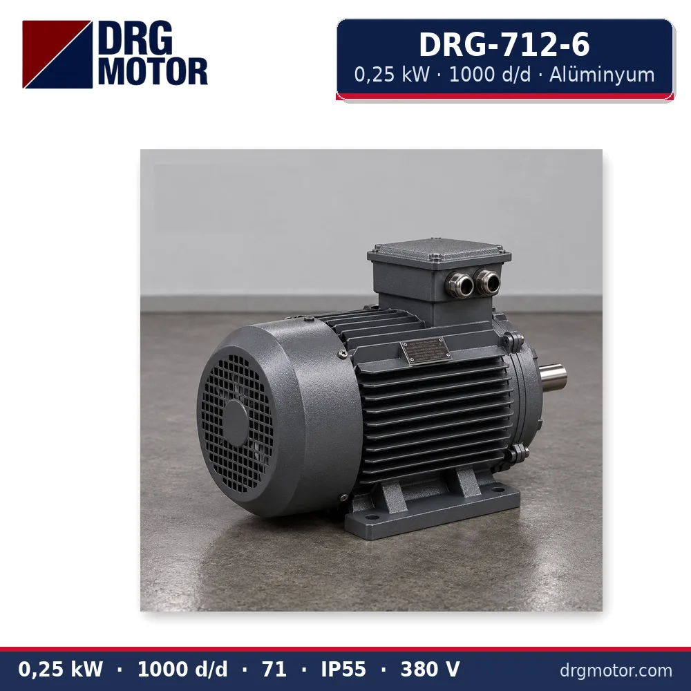 DRG-712-6 0,25 kW 1000 d/d alüminyum gövdeli trifaze elektrik motoru – DRG Motor
