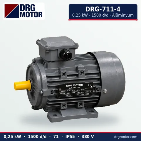 DRG-711-4 0,25 kW 1500 d/d alüminyum gövdeli trifaze elektrik motoru – DRG Motor