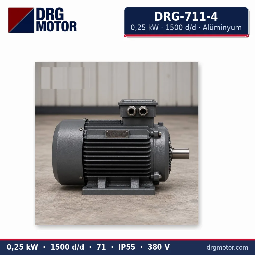 DRG-711-4 0,25 kW 1500 d/d alüminyum gövdeli trifaze elektrik motoru – DRG Motor