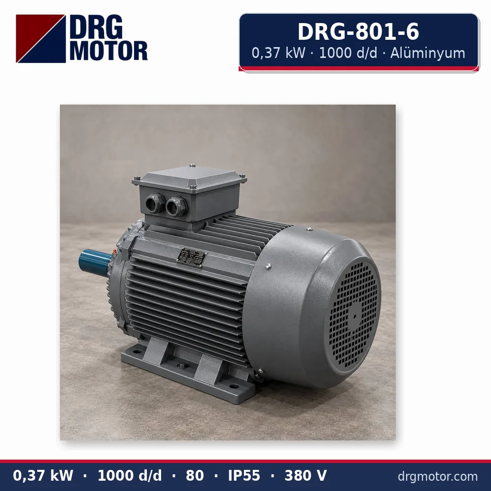 DRG-801-6 0,37 kW 1000 d/d alüminyum gövdeli trifaze elektrik motoru – DRG Motor