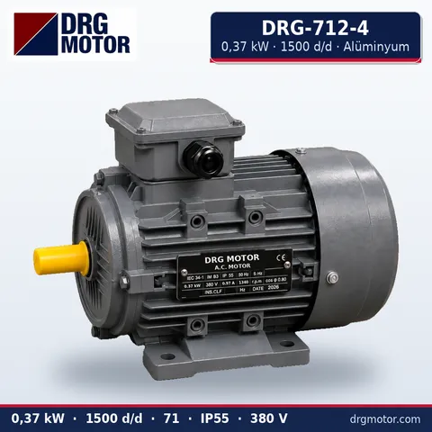 DRG-712-4 0,37 kW 1500 d/d alüminyum gövdeli trifaze elektrik motoru – DRG Motor