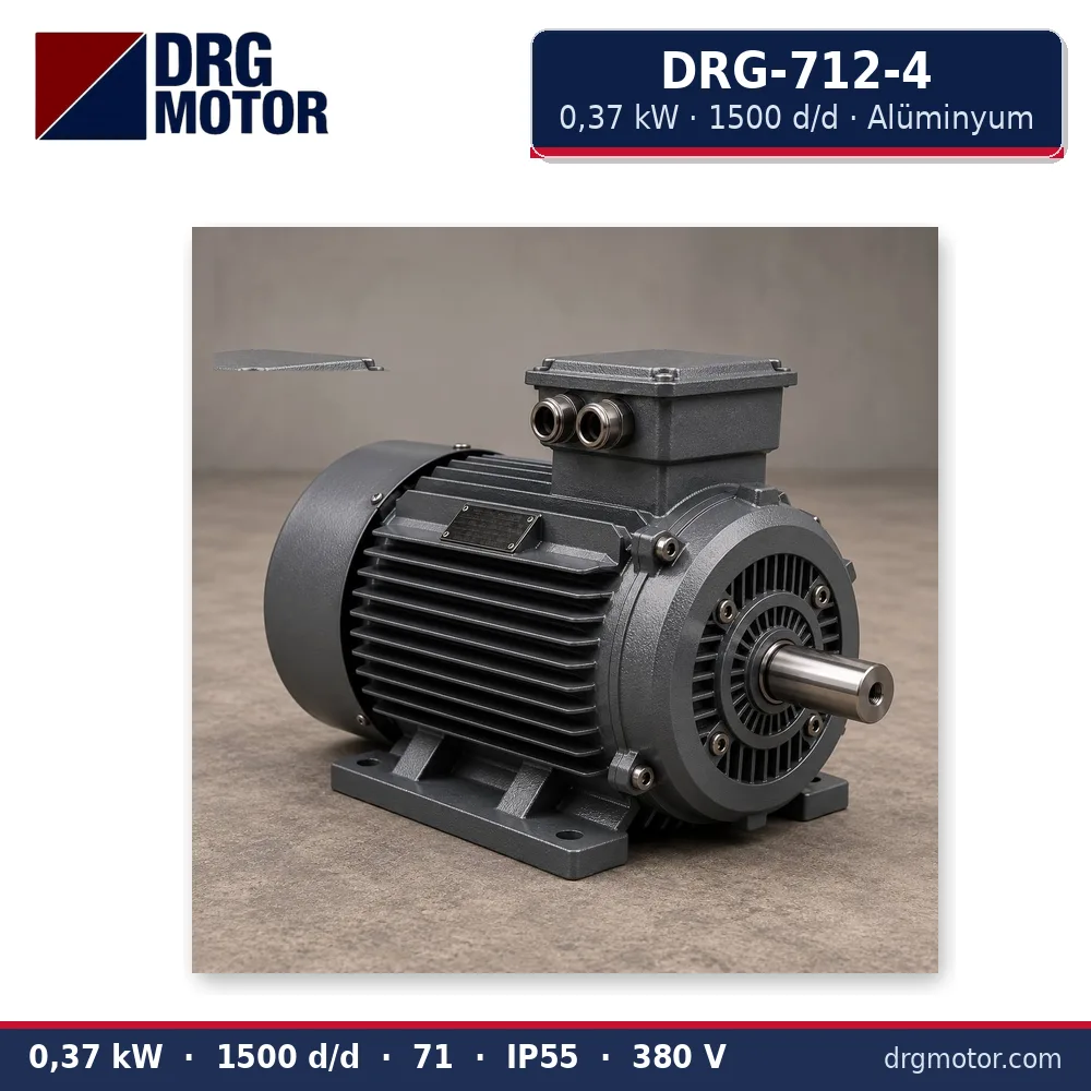 DRG-712-4 0,37 kW 1500 d/d alüminyum gövdeli trifaze elektrik motoru – DRG Motor