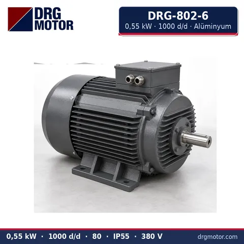 Moteur électrique triphasé DRG-802-6 0,55 kW 1000 tr/min carter aluminium – DRG Motor
