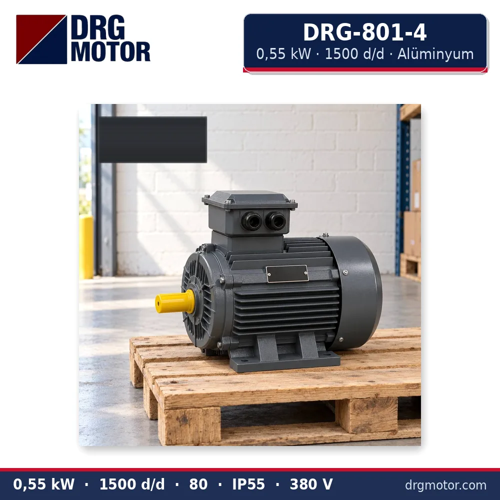 DRG-801-4 0,55 kW 1500 d/d alüminyum gövdeli trifaze elektrik motoru – DRG Motor