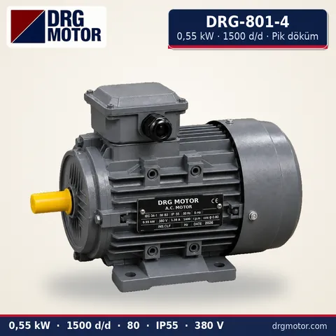 Moteur électrique triphasé DRG-801-4 0,55 kW 1500 tr/min carter fonte – DRG Motor