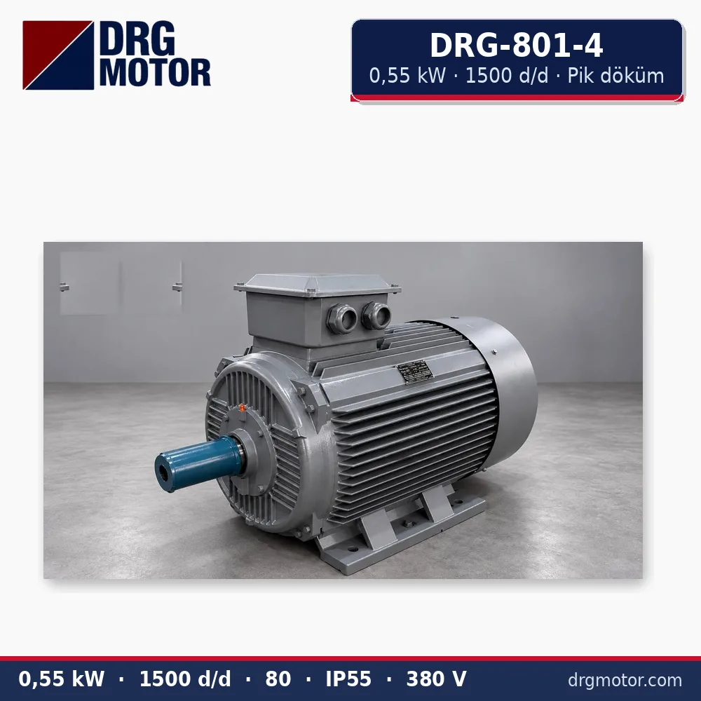 DRG-801-4 0,55 kW 1500 d/d pik döküm gövdeli trifaze elektrik motoru – DRG Motor