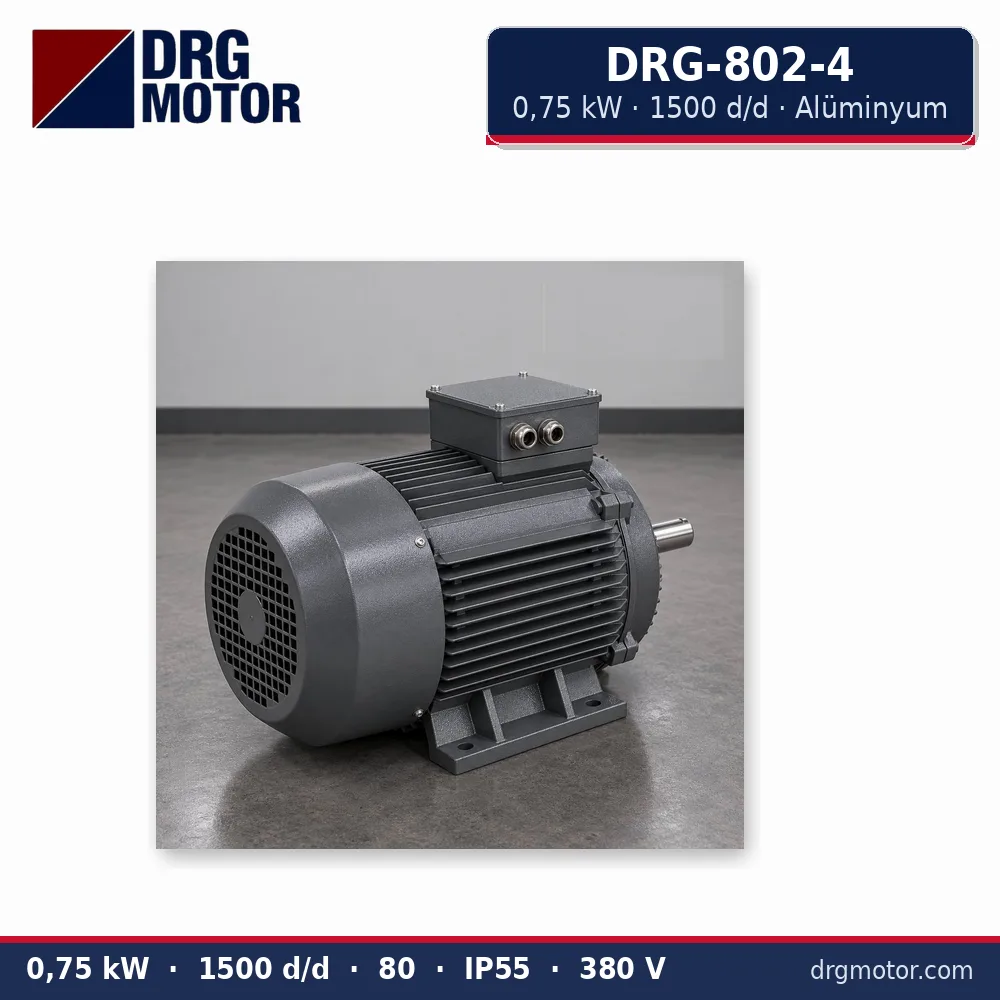 DRG-802-4 0,75 kW 1500 d/d alüminyum gövdeli trifaze elektrik motoru – DRG Motor