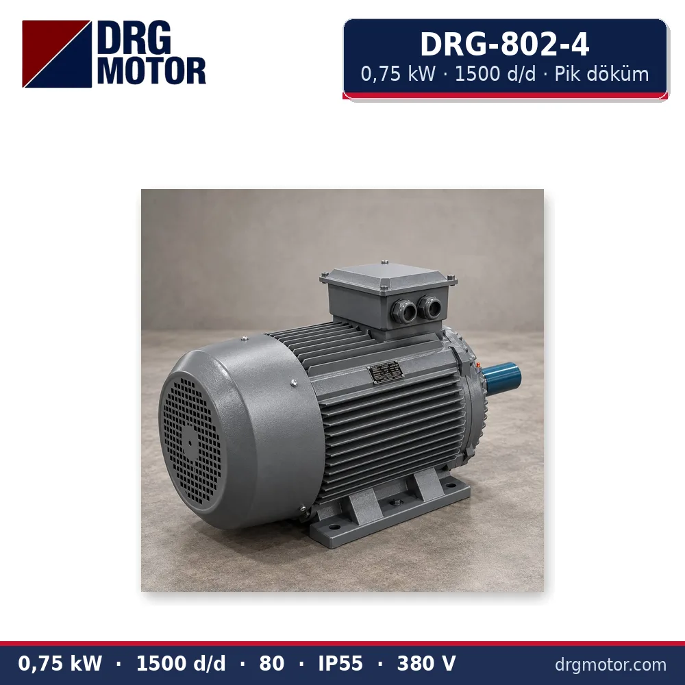 DRG-802-4 0,75 kW 1500 d/d pik döküm gövdeli trifaze elektrik motoru – DRG Motor