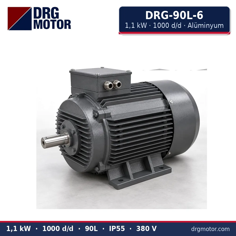 DRG-90L-6 1,1 kW 1000 d/d alüminyum gövdeli trifaze elektrik motoru – DRG Motor