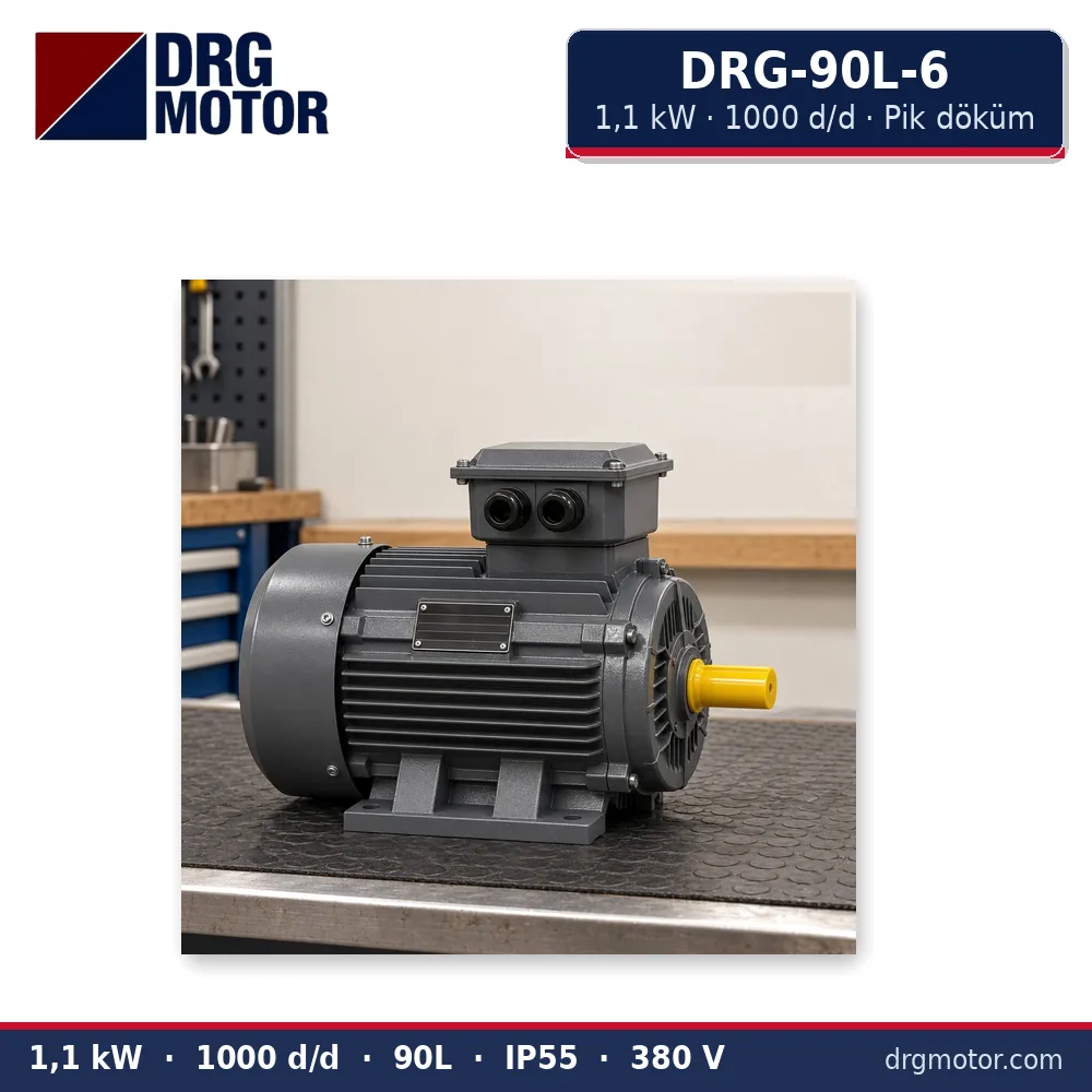 DRG-90L-6 1,1 kW 1000 d/d pik döküm gövdeli trifaze elektrik motoru – DRG Motor