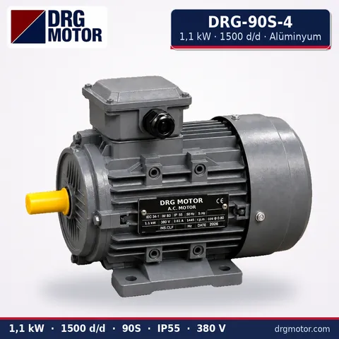 DRG-90S-4 1,1 kW 1500 d/d alüminyum gövdeli trifaze elektrik motoru – DRG Motor