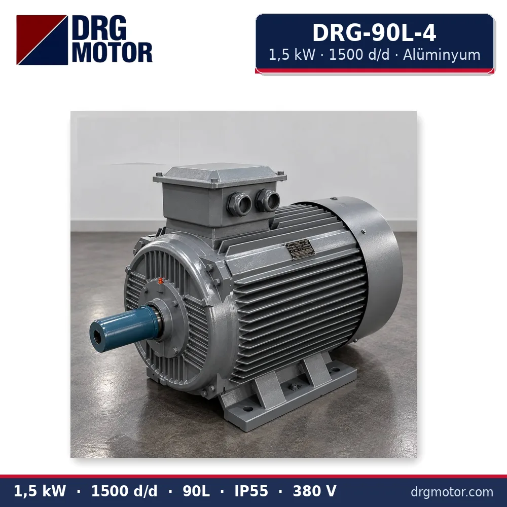 DRG-90L-4 1,5 kW 1500 d/d alüminyum gövdeli trifaze elektrik motoru – DRG Motor
