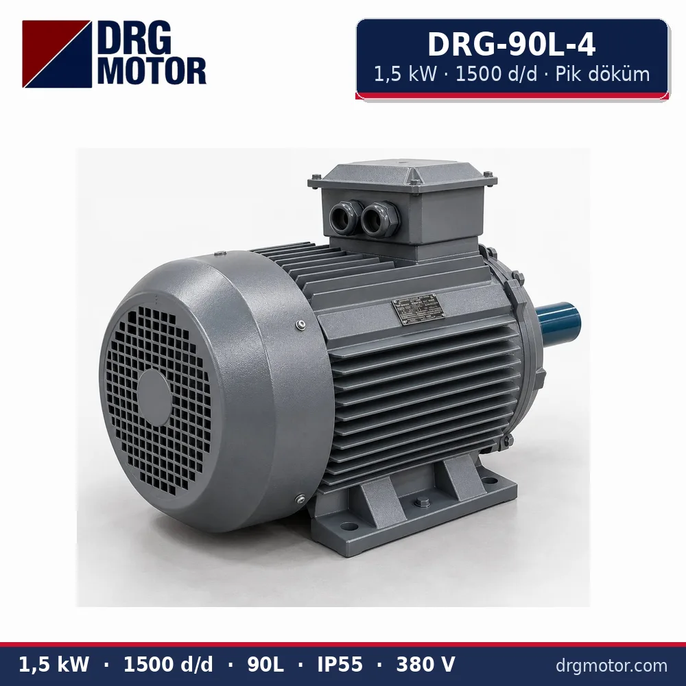 DRG-90L-4 1,5 kW 1500 d/d pik döküm gövdeli trifaze elektrik motoru – DRG Motor