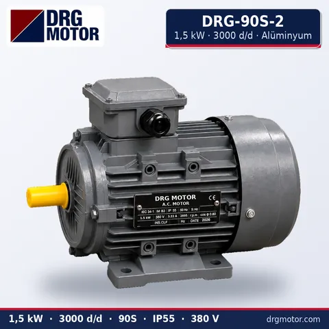 Moteur électrique triphasé DRG-90S-2 1,5 kW 3000 tr/min carter aluminium – DRG Motor