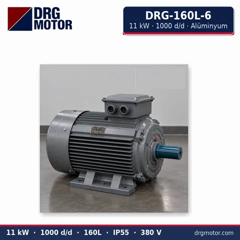 Moteur électrique triphasé DRG-160L-6 11 kW 1000 tr/min carter aluminium – DRG Motor