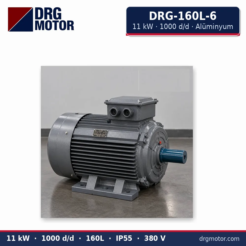 DRG-160L-6 11 kW 1000 d/d alüminyum gövdeli trifaze elektrik motoru – DRG Motor