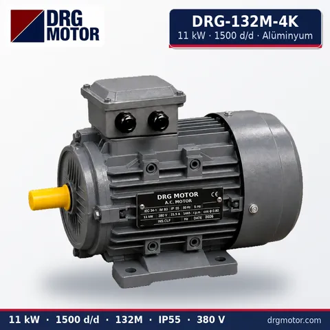 Moteur électrique triphasé compact 11 kW 1500 tr/min aluminium – DRG-132M-4K