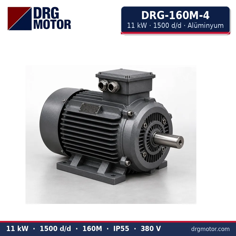 DRG-160M-4 11 kW 1500 d/d alüminyum gövdeli trifaze elektrik motoru – DRG Motor