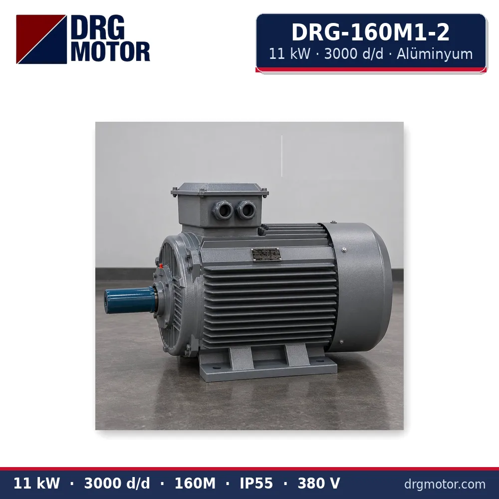 DRG-160M1-2 11 kW 3000 d/d alüminyum gövdeli trifaze elektrik motoru – DRG Motor