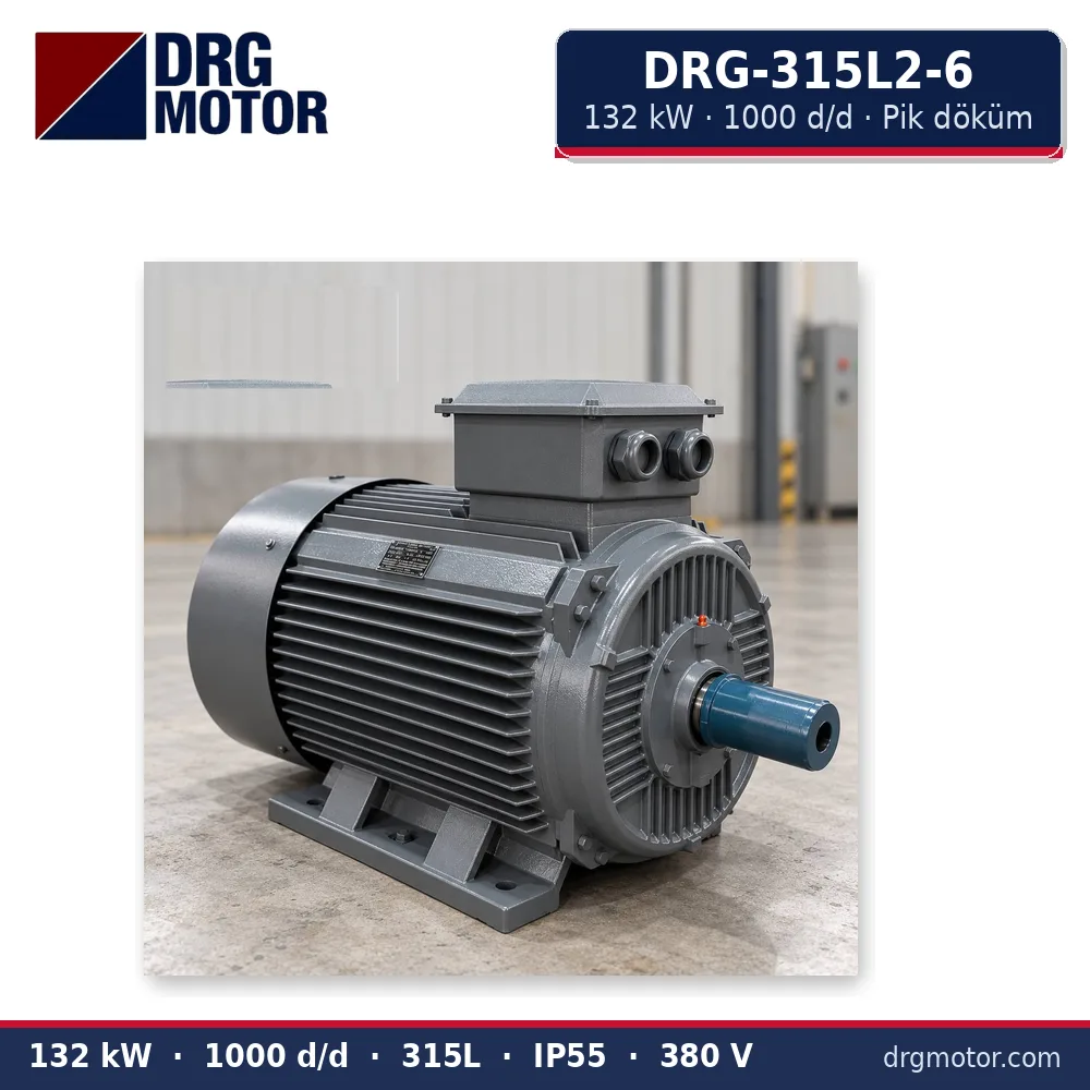 DRG-315L2-6 132 kW 1000 d/d pik döküm gövdeli trifaze elektrik motoru – DRG Motor