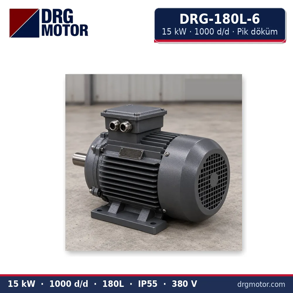 DRG-180L-6 15 kW 1000 d/d pik döküm gövdeli trifaze elektrik motoru – DRG Motor
