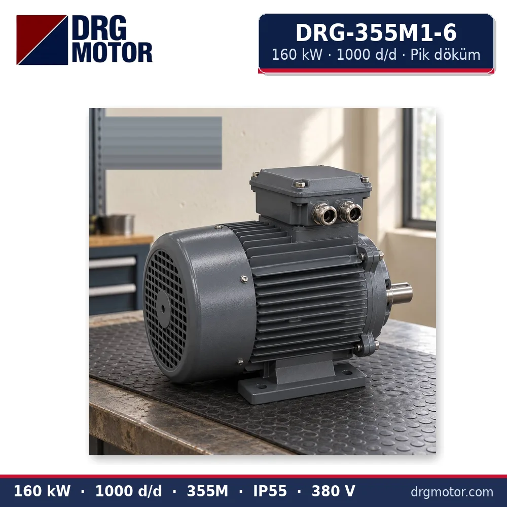 DRG-355M1-6 160 kW 1000 d/d pik döküm gövdeli trifaze elektrik motoru – DRG Motor