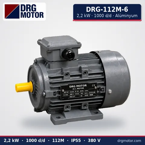 Moteur électrique triphasé DRG-112M-6 2,2 kW 1000 tr/min carter aluminium – DRG Motor