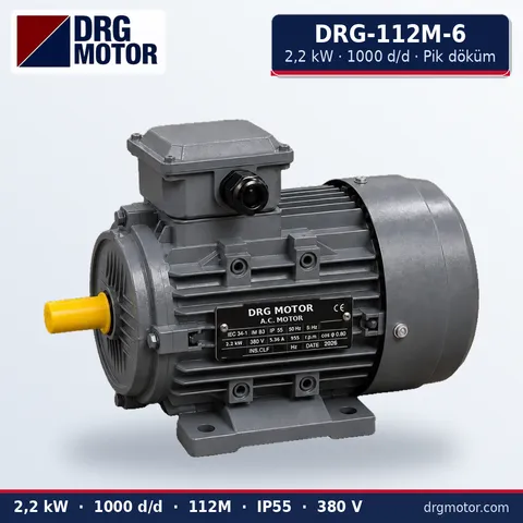 Moteur électrique triphasé DRG-112M-6 2,2 kW 1000 tr/min carter fonte – DRG Motor