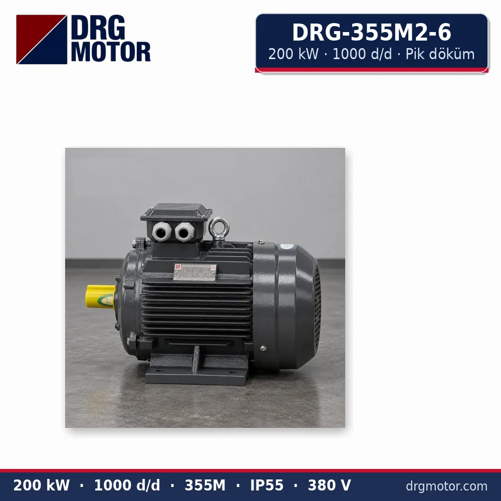 DRG-355M2-6 200 kW 1000 d/d pik döküm gövdeli trifaze elektrik motoru – DRG Motor