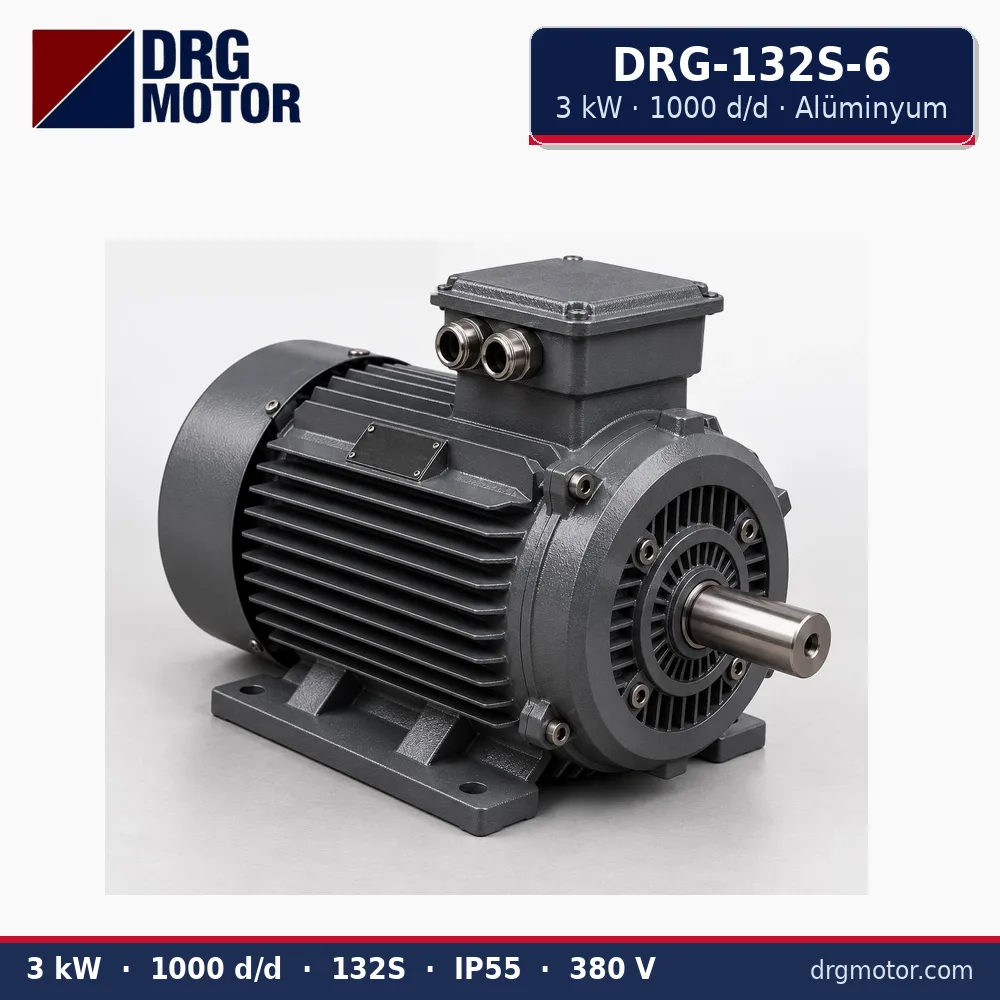 DRG-132S-6 3 kW 1000 d/d alüminyum gövdeli trifaze elektrik motoru – DRG Motor