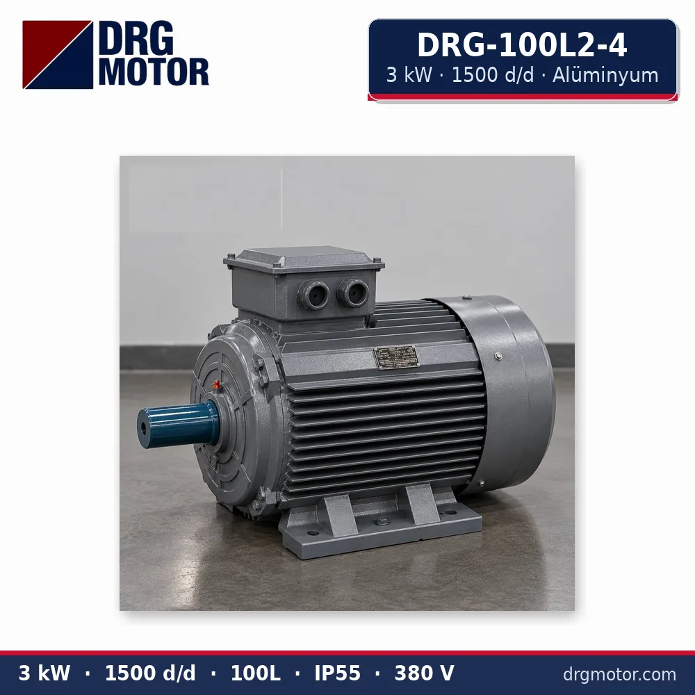 DRG-100L2-4 3 kW 1500 d/d alüminyum gövdeli trifaze elektrik motoru – DRG Motor