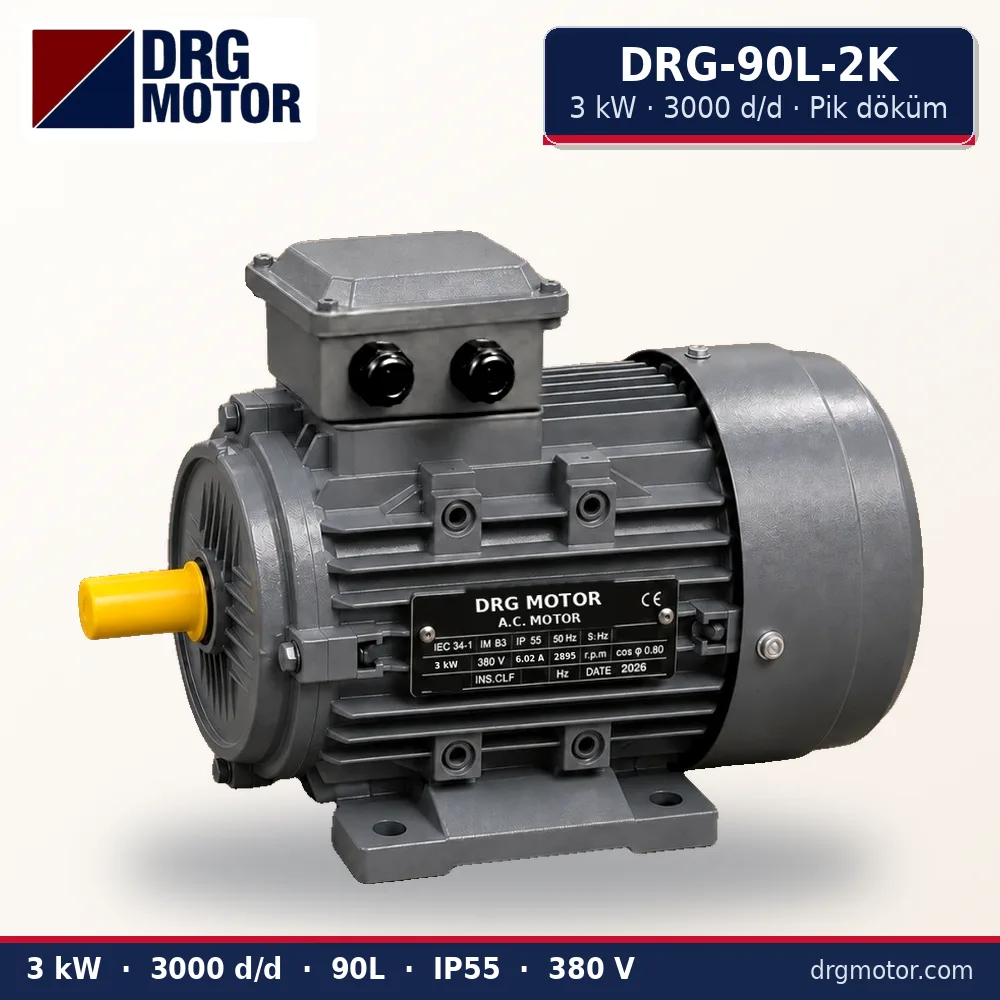 Moteur électrique triphasé compact DRG-90L-2K 3 kW 3000 tr/min carcasse fonte – DRG Motor