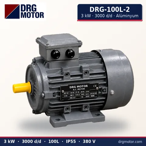 DRG-100L-2 3 kW 3000 d/d alüminyum gövdeli trifaze elektrik motoru – DRG Motor