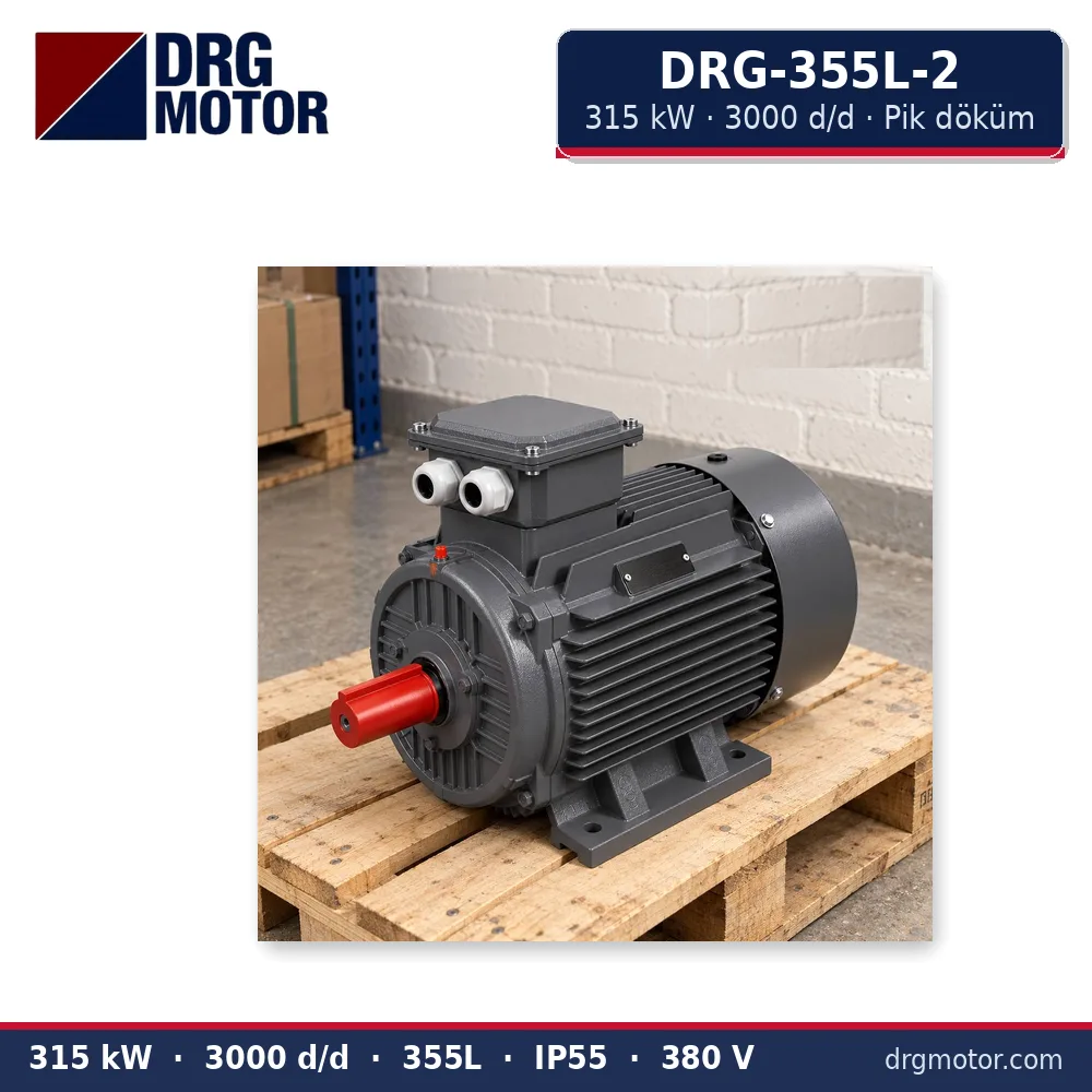 DRG-355L-2 315 kW 3000 d/d pik döküm gövdeli trifaze elektrik motoru – DRG Motor