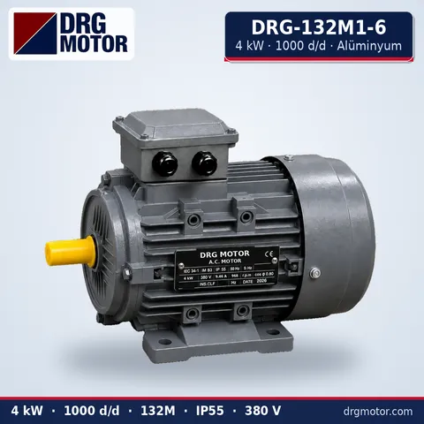 DRG-132M1-6 4 kW 1000 d/d alüminyum gövdeli trifaze elektrik motoru – DRG Motor