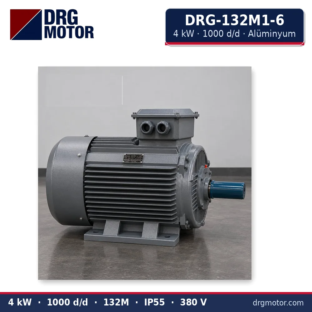 DRG-132M1-6 4 kW 1000 d/d alüminyum gövdeli trifaze elektrik motoru – DRG Motor
