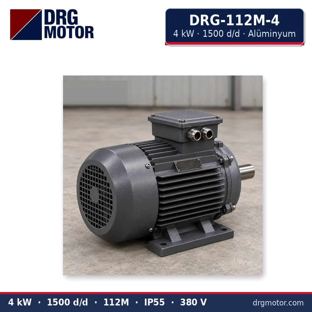 DRG-112M-4 4 kW 1500 d/d alüminyum gövdeli trifaze elektrik motoru – DRG Motor