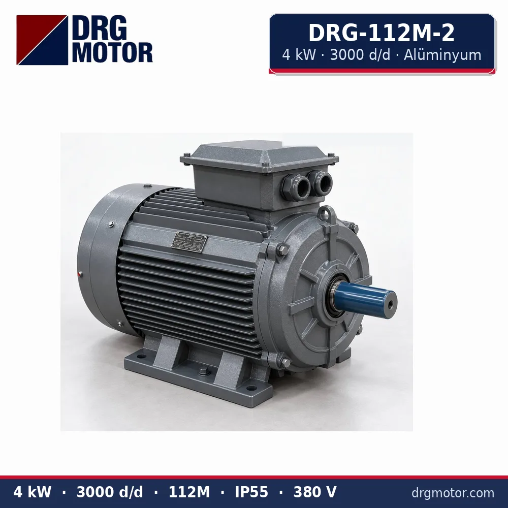 DRG-112M-2 4 kW 3000 d/d alüminyum gövdeli trifaze elektrik motoru – DRG Motor
