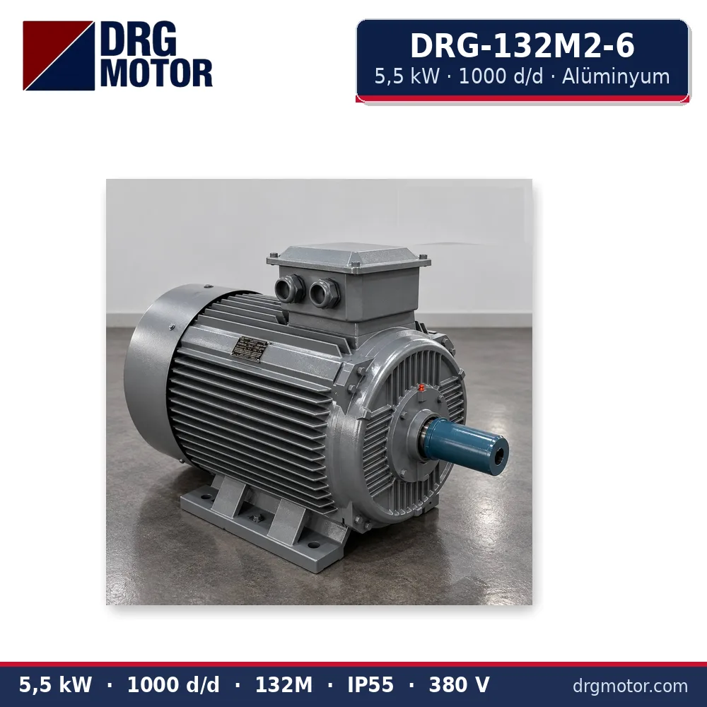 DRG-132M2-6 5,5 kW 1000 d/d alüminyum gövdeli trifaze elektrik motoru – DRG Motor