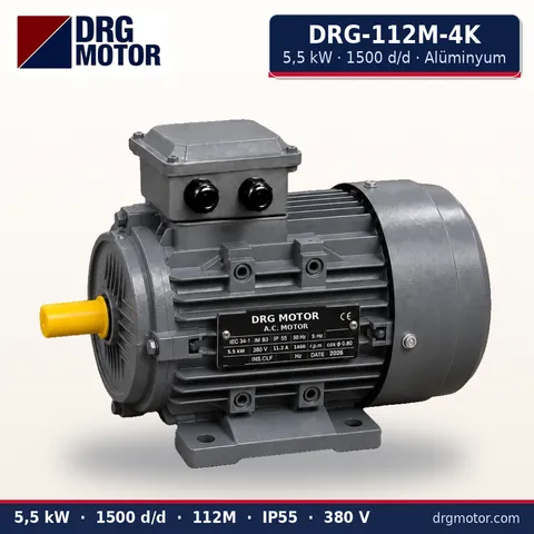 Moteur électrique triphasé compact 5,5 kW 1500 tr/min aluminium – DRG-112M-4K