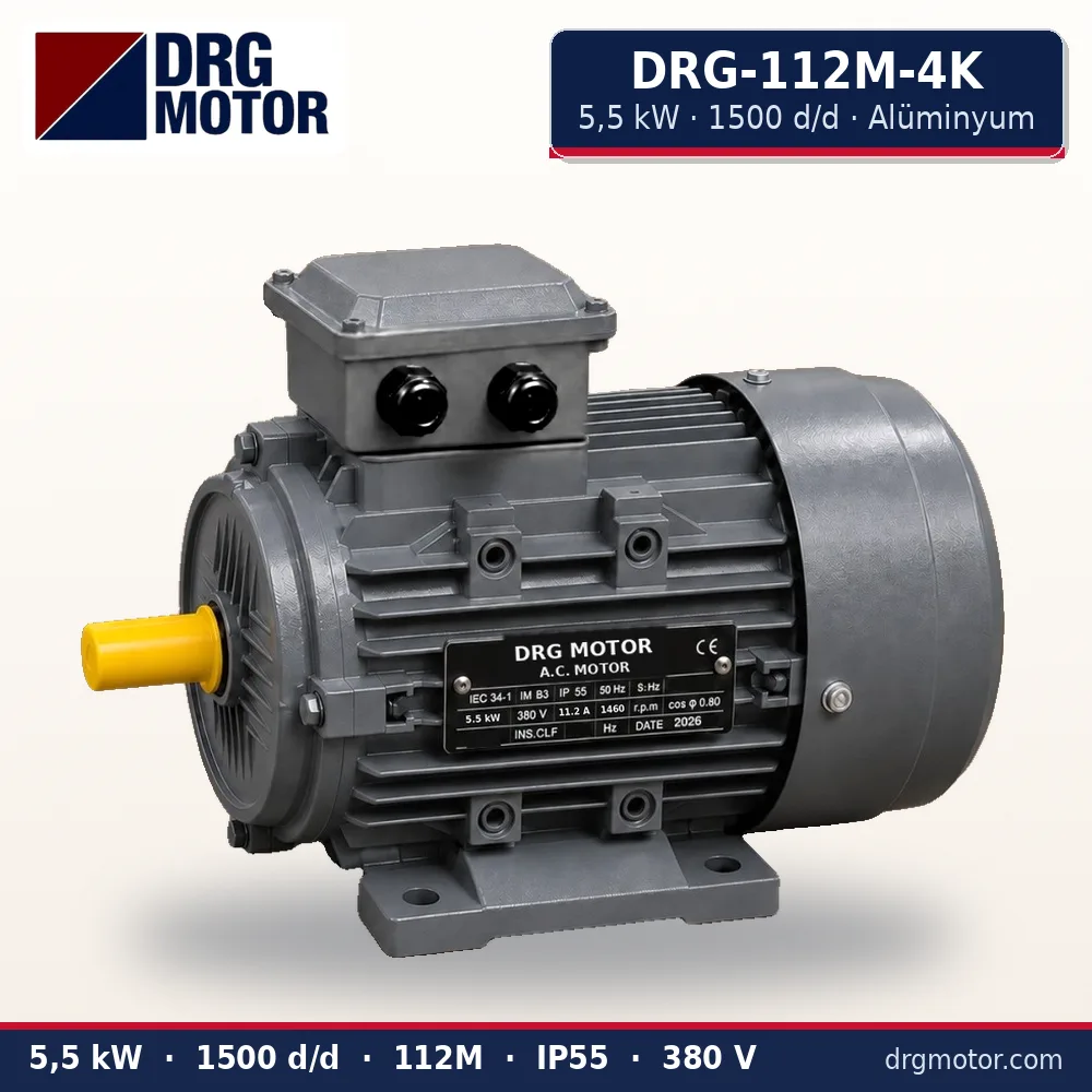 Moteur électrique triphasé compact DRG-112M-4K 5,5 kW 1500 tr/min carcasse aluminium – DRG Motor