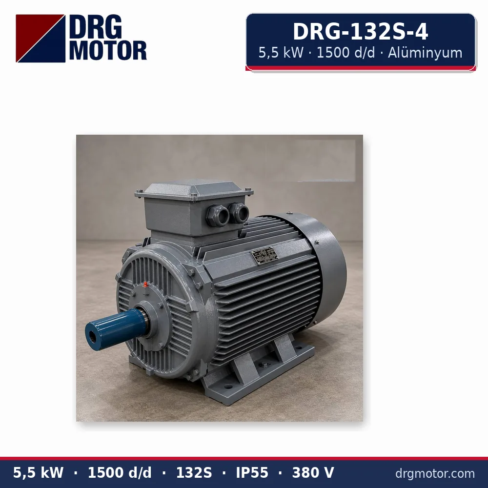 DRG-132S-4 5,5 kW 1500 d/d alüminyum gövdeli trifaze elektrik motoru – DRG Motor