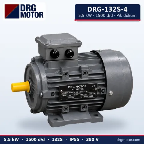 DRG-132S-4 5,5 kW 1500 d/d pik döküm gövdeli trifaze elektrik motoru – DRG Motor