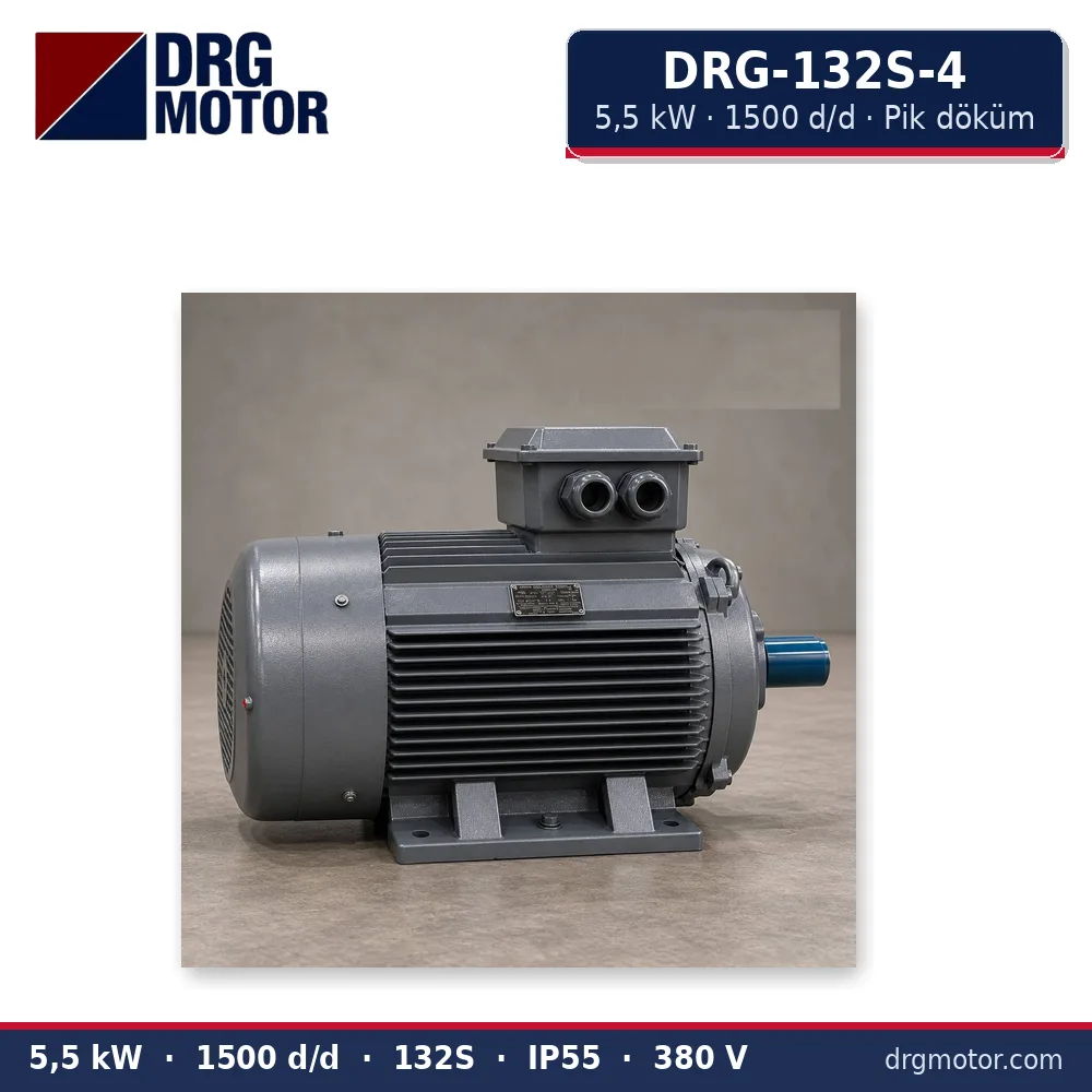 DRG-132S-4 5,5 kW 1500 d/d pik döküm gövdeli trifaze elektrik motoru – DRG Motor