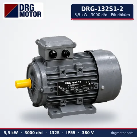 Moteur électrique triphasé DRG-132S1-2 5,5 kW 3000 tr/min carter fonte – DRG Motor