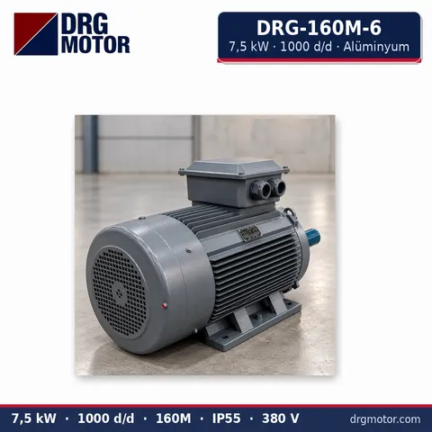 Moteur électrique triphasé DRG-160M-6 7,5 kW 1000 tr/min carter aluminium – DRG Motor