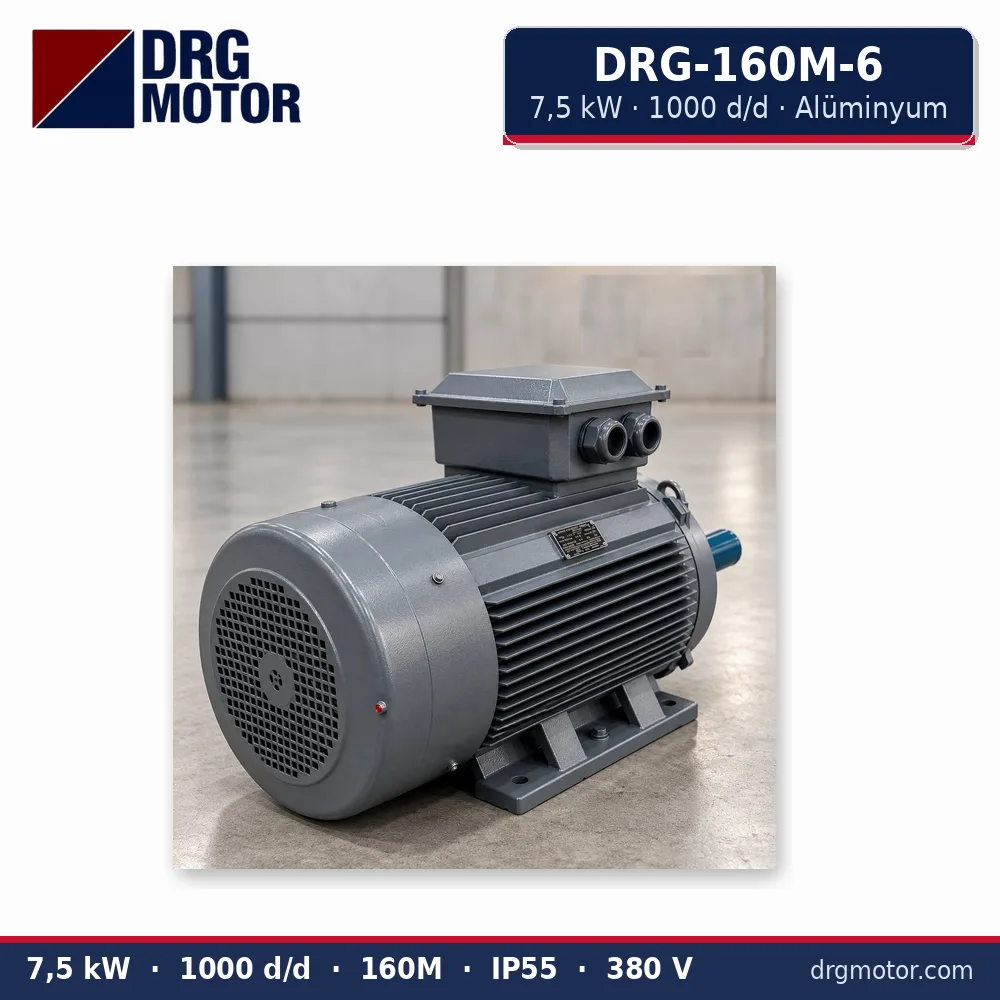 DRG-160M-6 7,5 kW 1000 d/d alüminyum gövdeli trifaze elektrik motoru – DRG Motor
