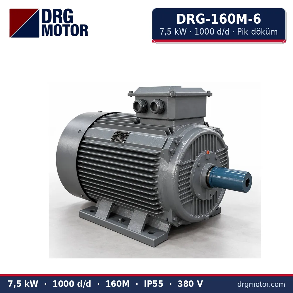 DRG-160M-6 7,5 kW 1000 d/d pik döküm gövdeli trifaze elektrik motoru – DRG Motor