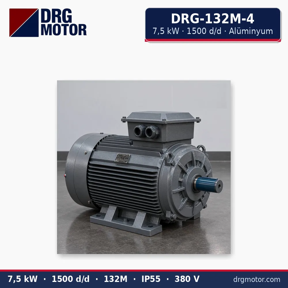 DRG-132M-4 7,5 kW 1500 d/d alüminyum gövdeli trifaze elektrik motoru – DRG Motor