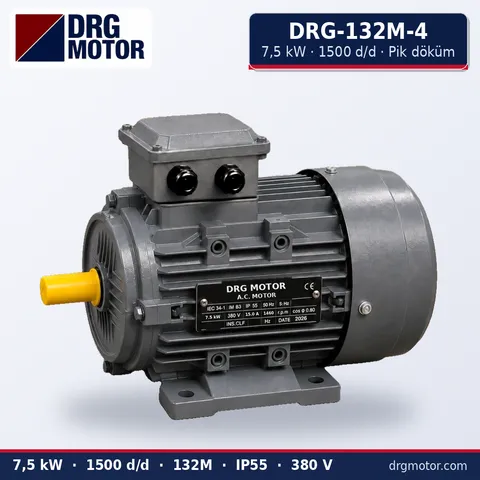 Moteur électrique triphasé DRG-132M-4 7,5 kW 1500 tr/min carter fonte – DRG Motor